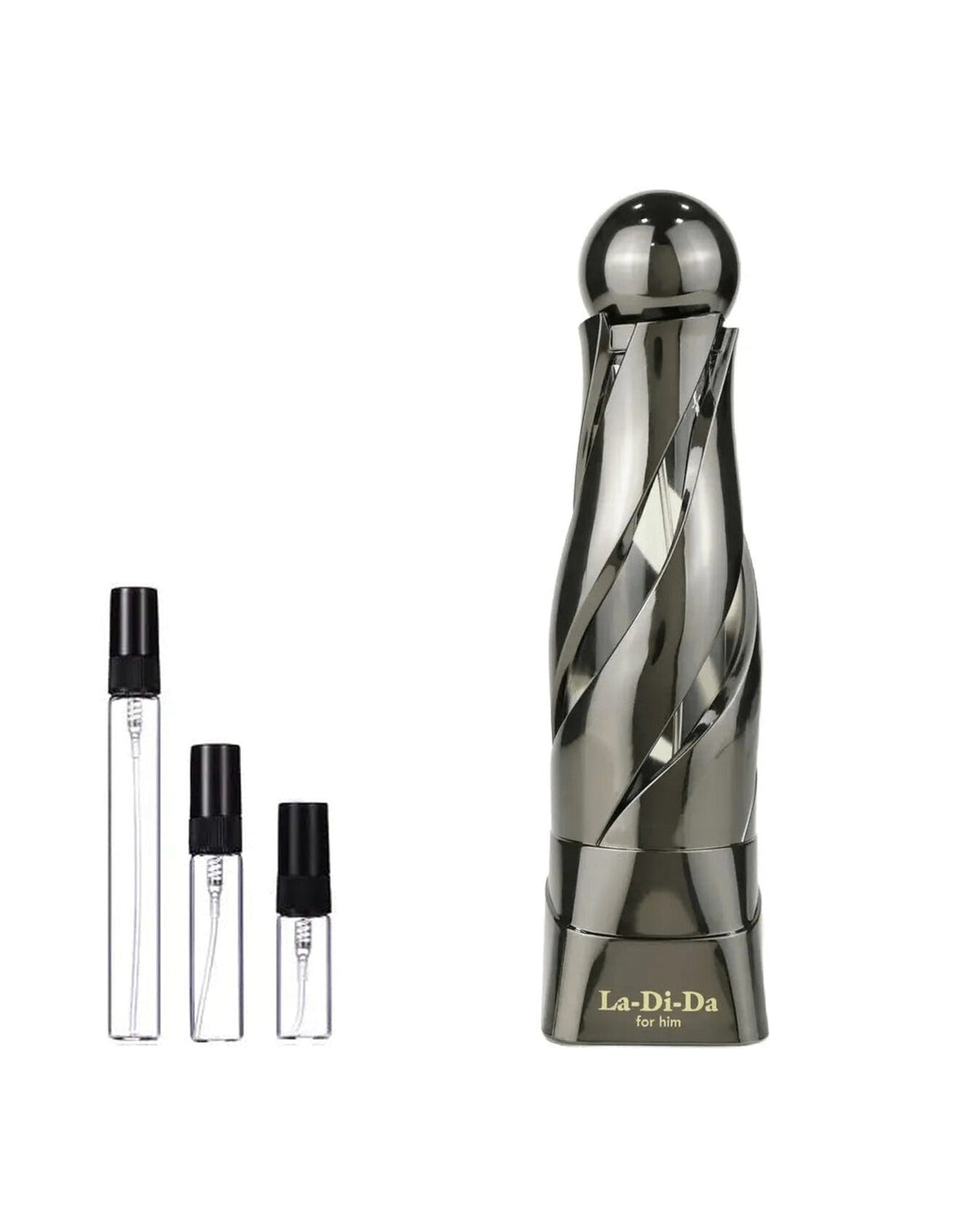 Arabiyat Prestige La Di Da For Him sample – decant naast de volle fles ter herkenning